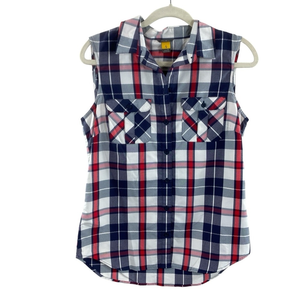 Eddie Bauer‎ Women's Plaid Top - Red, White, and Blue Shirt Sz S